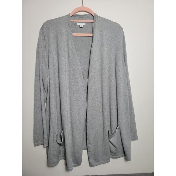 J Jill Pure Jill Long Sleeve Cotton Cashmere Gray Cardigan Sweater L Petite - Picture 1 of 7